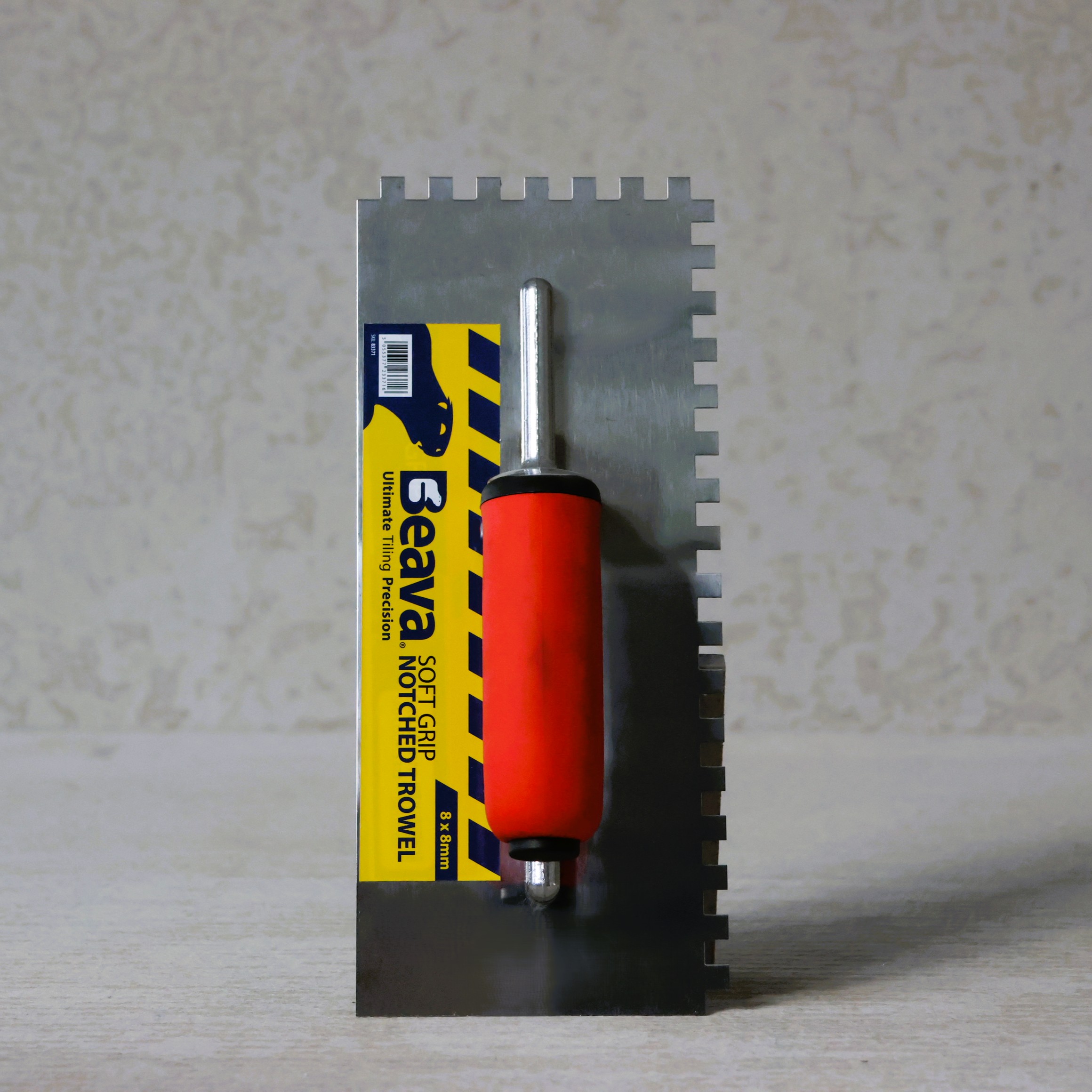 Beava 8x8 Soft Grip Pattern Notch Trowel (front no sleeve)